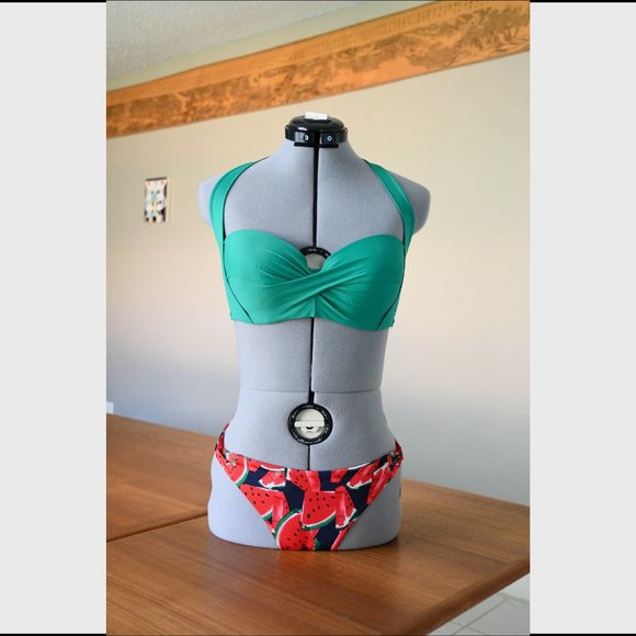 Emerald Knotted Bikini + Top Green Bikini Bottom + tropical watermelon bikini - Picture 3 of 13